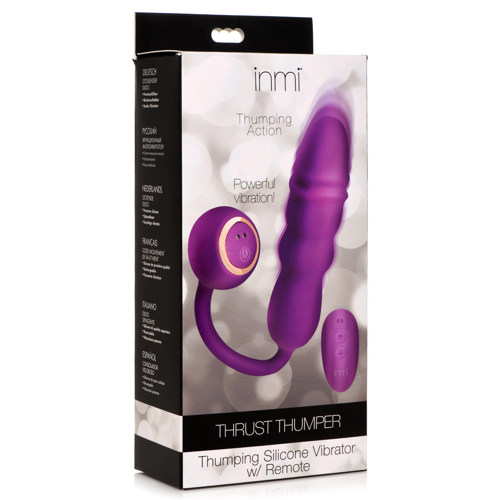 Inmi Thrust Thumper Thrusting Silicone Vibrator with Remote Purple
