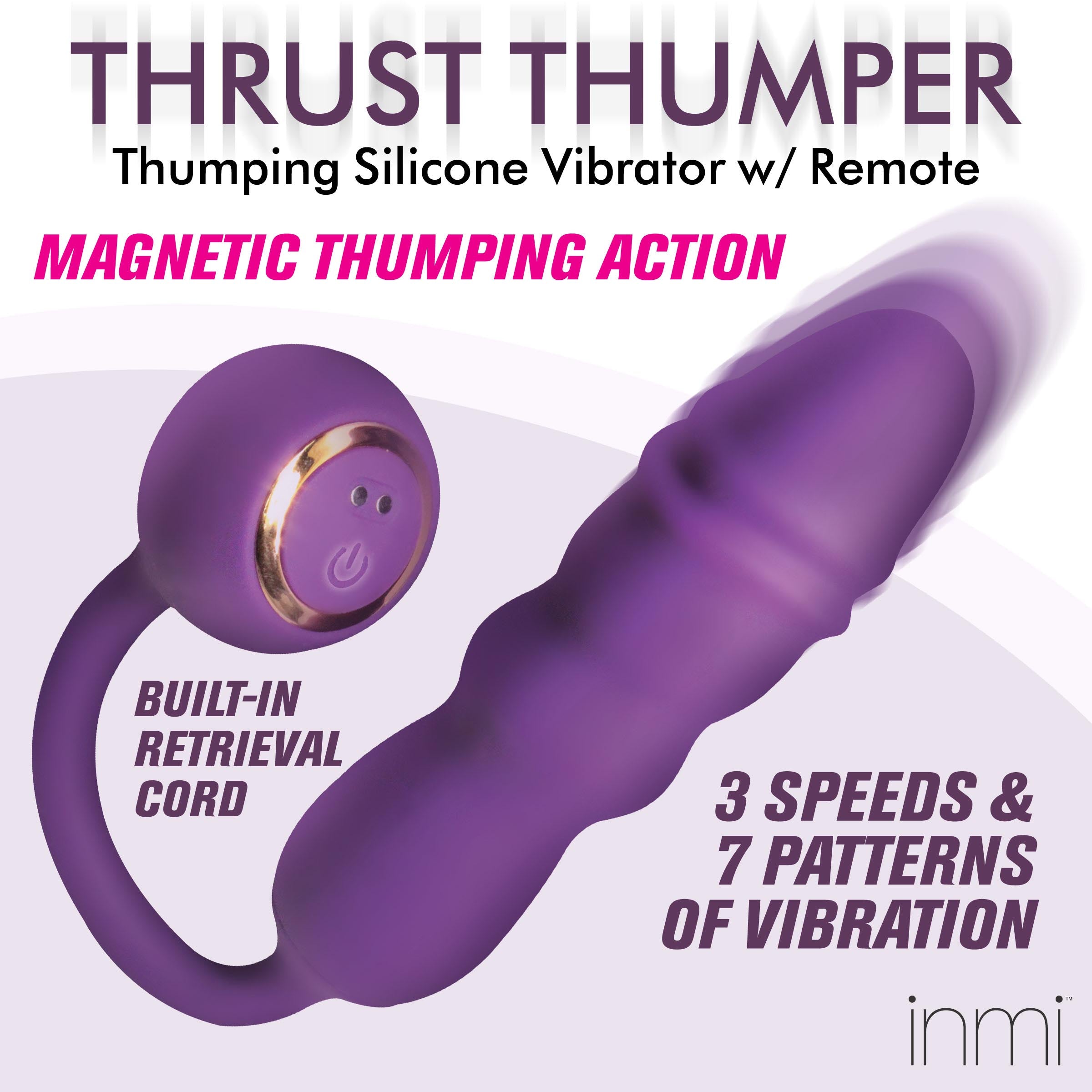 Inmi Thrust Thumper Thrusting Silicone Vibrator with Remote Purple