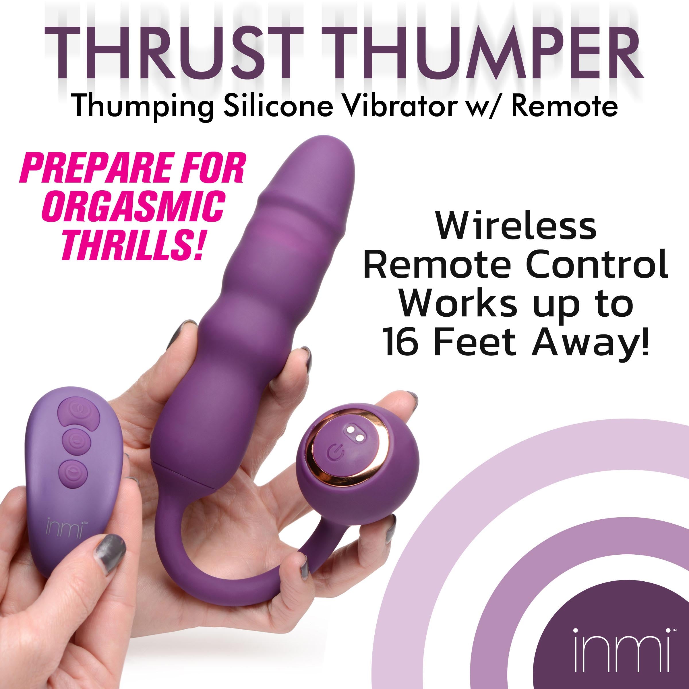 Inmi Thrust Thumper Thrusting Silicone Vibrator with Remote Purple
