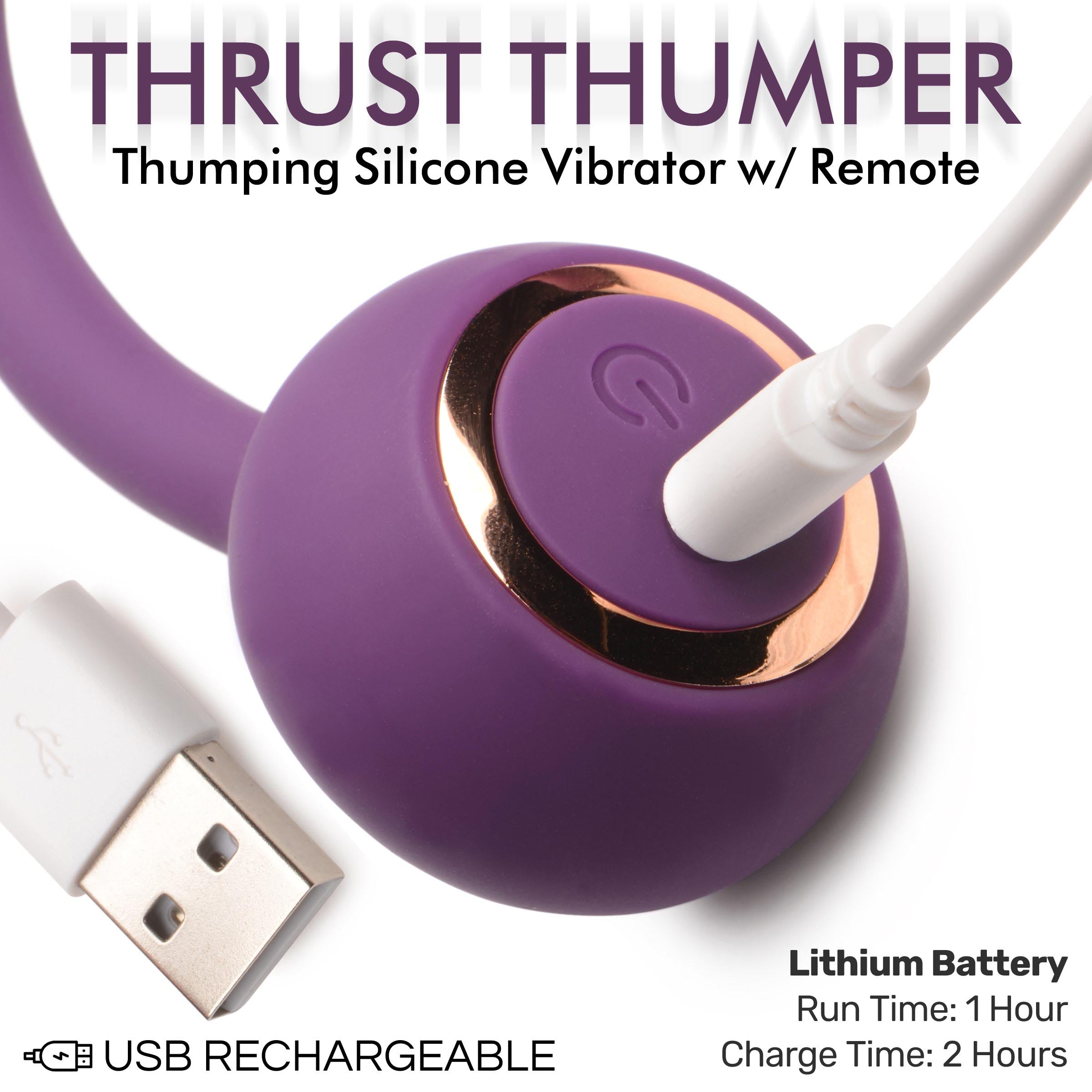 Inmi Thrust Thumper Thrusting Silicone Vibrator with Remote Purple