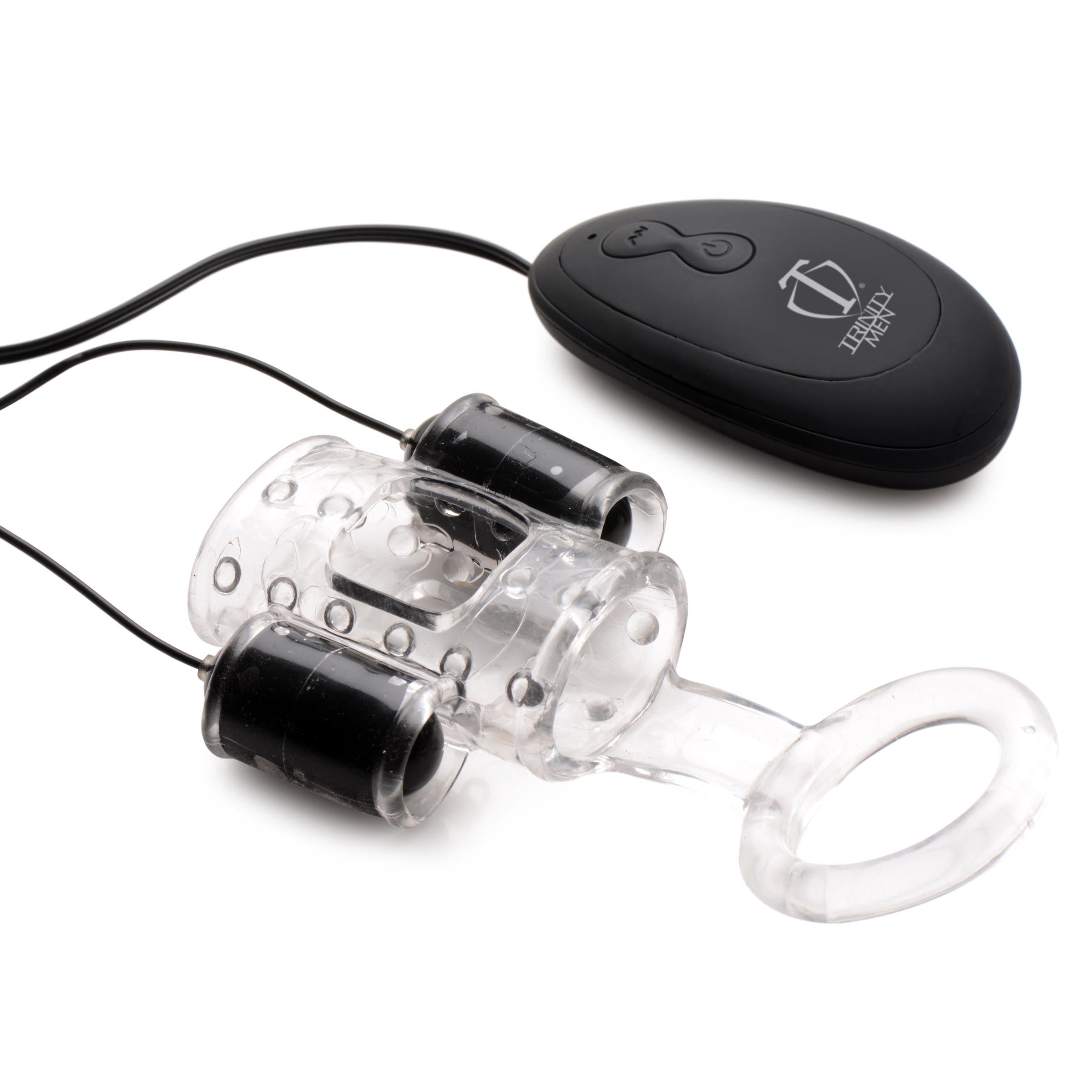 Trinity Men 20X Dual Cock Teaser with Cock and Ball Ring Clear