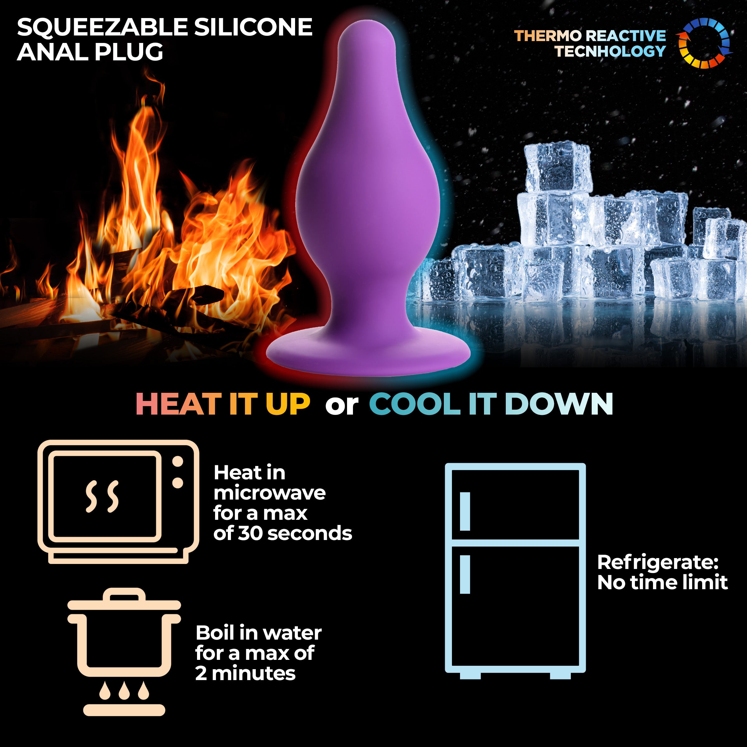 Squeeze-It Squeezable Tapered Medium Anal Plug - Purple Purple