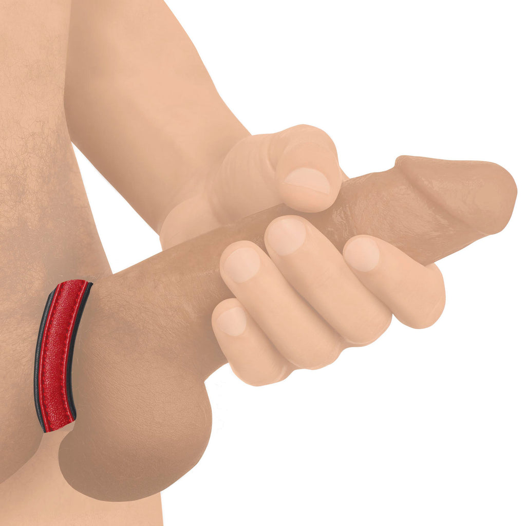 Strict Leather Velcro Leather Cock Ring - Red Red