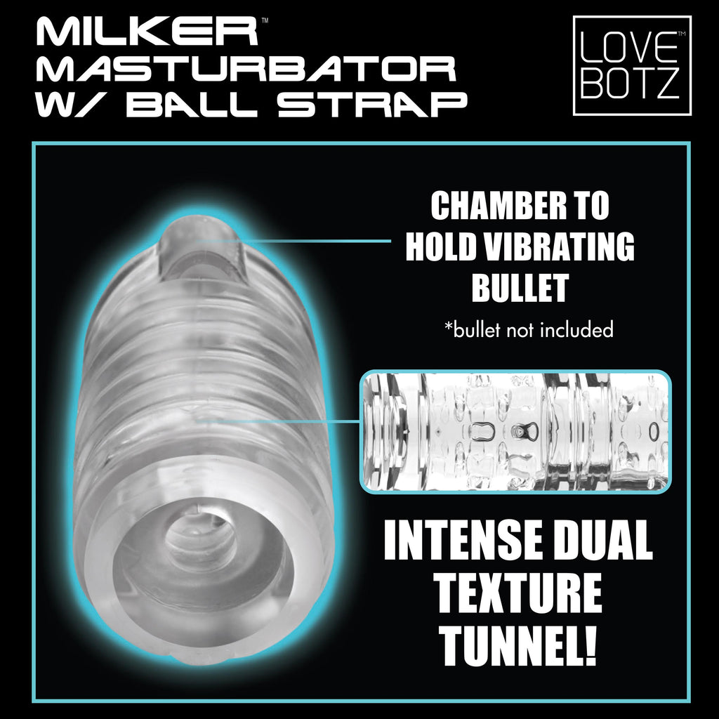 LoveBotz Milker Masturbator with Ball Strap Clear