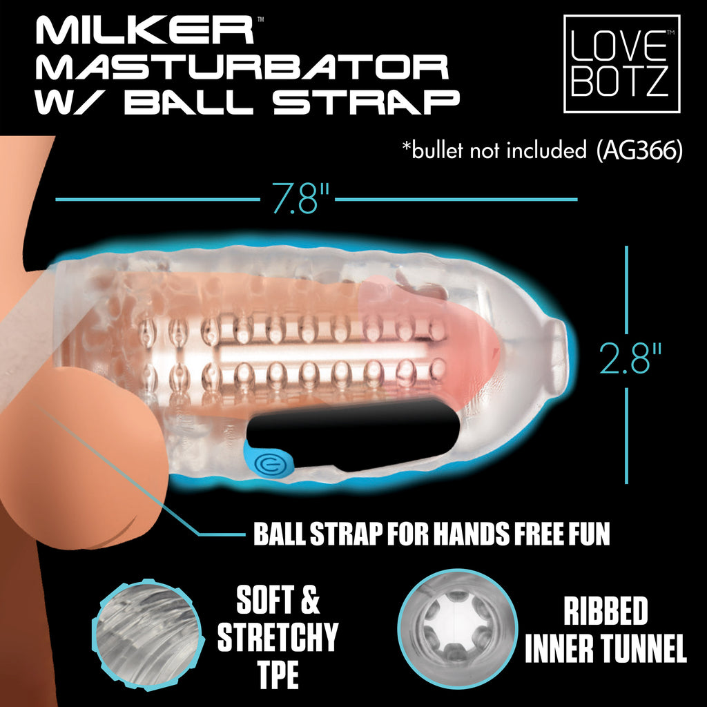 LoveBotz Milker Masturbator with Ball Strap Clear