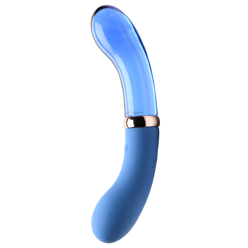 Prisms Erotic Glass 10X Bleu Dual Ended G-Spot Silicone and Glass Vibrator Blue