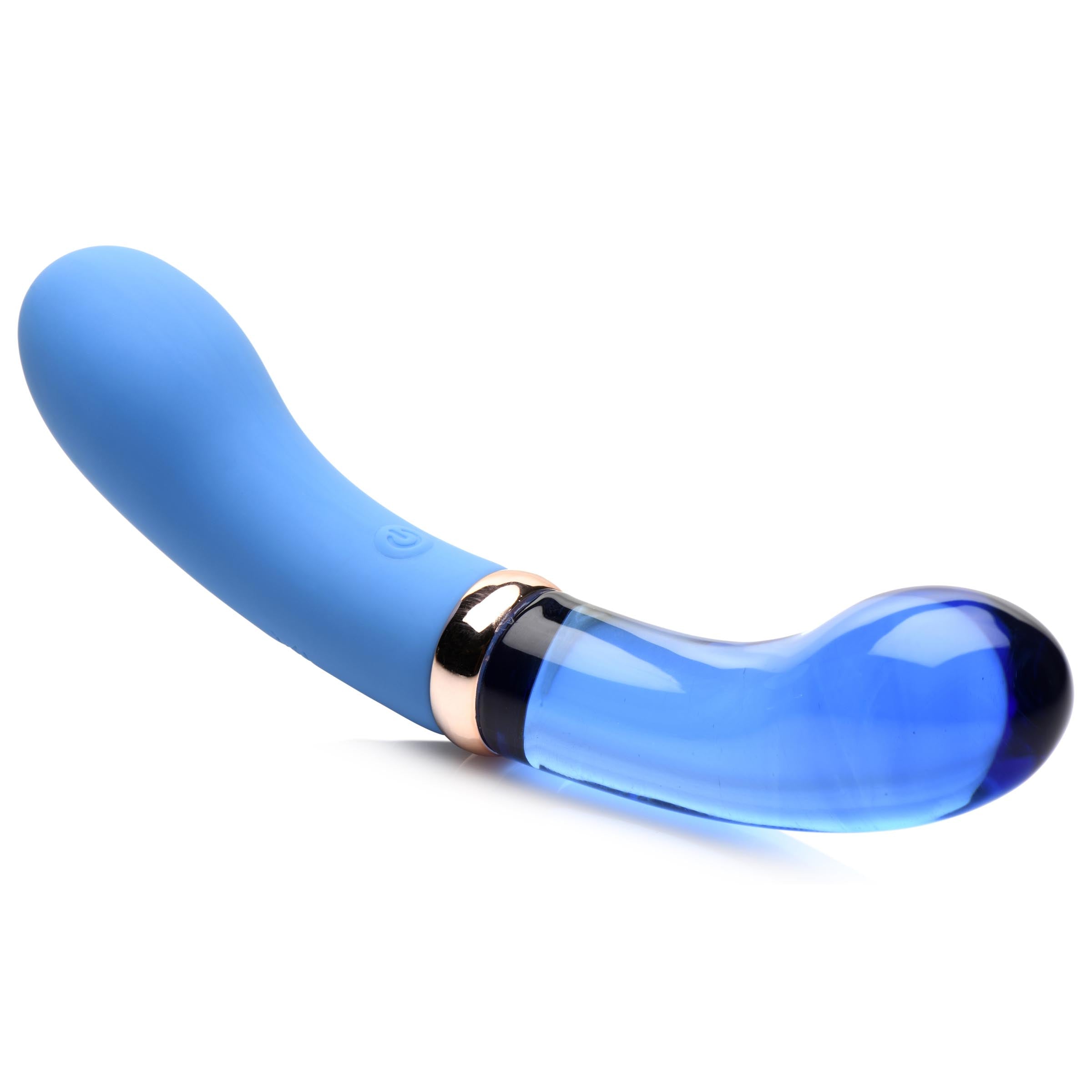 Prisms Erotic Glass 10X Bleu Dual Ended G-Spot Silicone and Glass Vibrator Blue