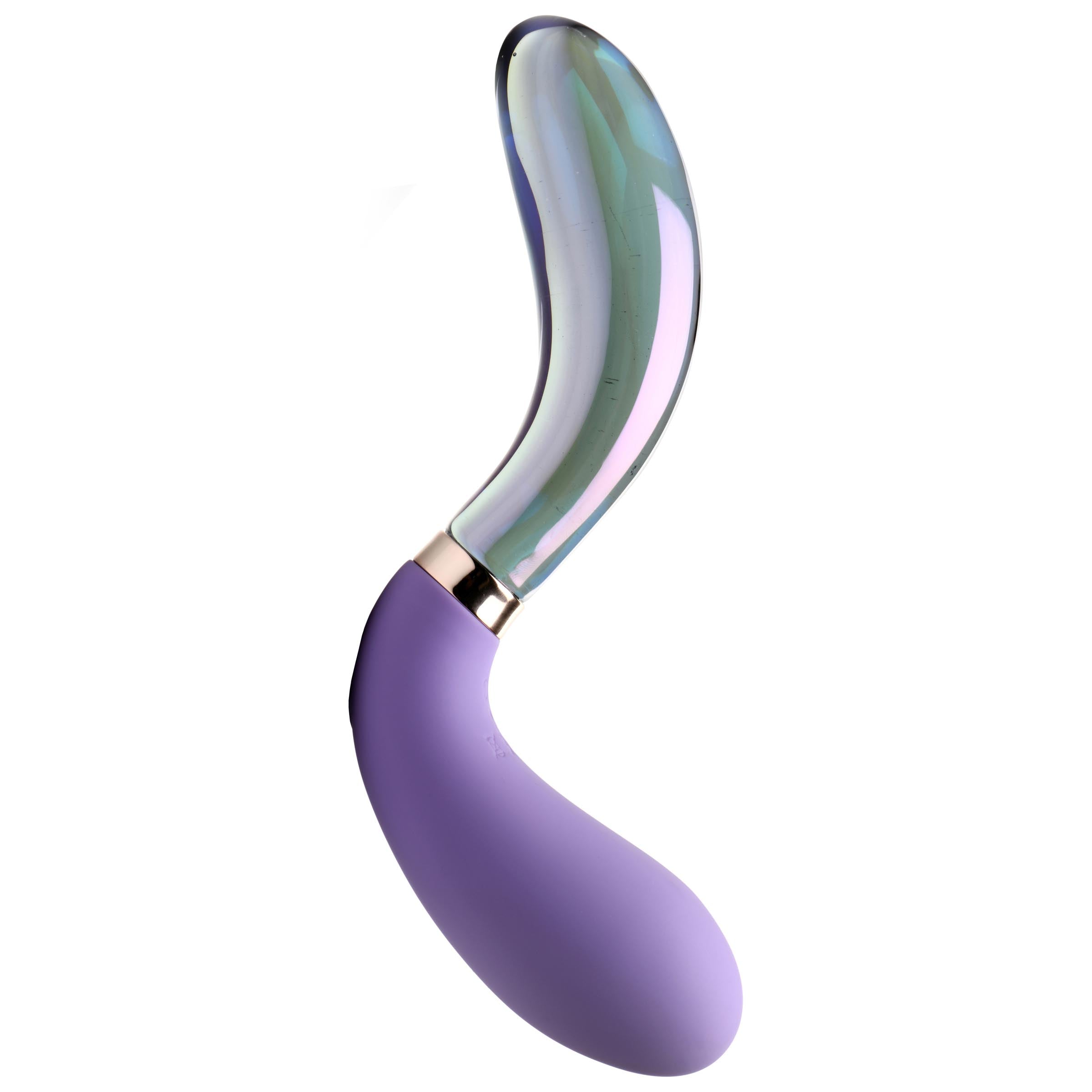 Prisms Erotic Glass 10X Pari Dual Ended Wavy Silicone and Glass Vibrator Purple