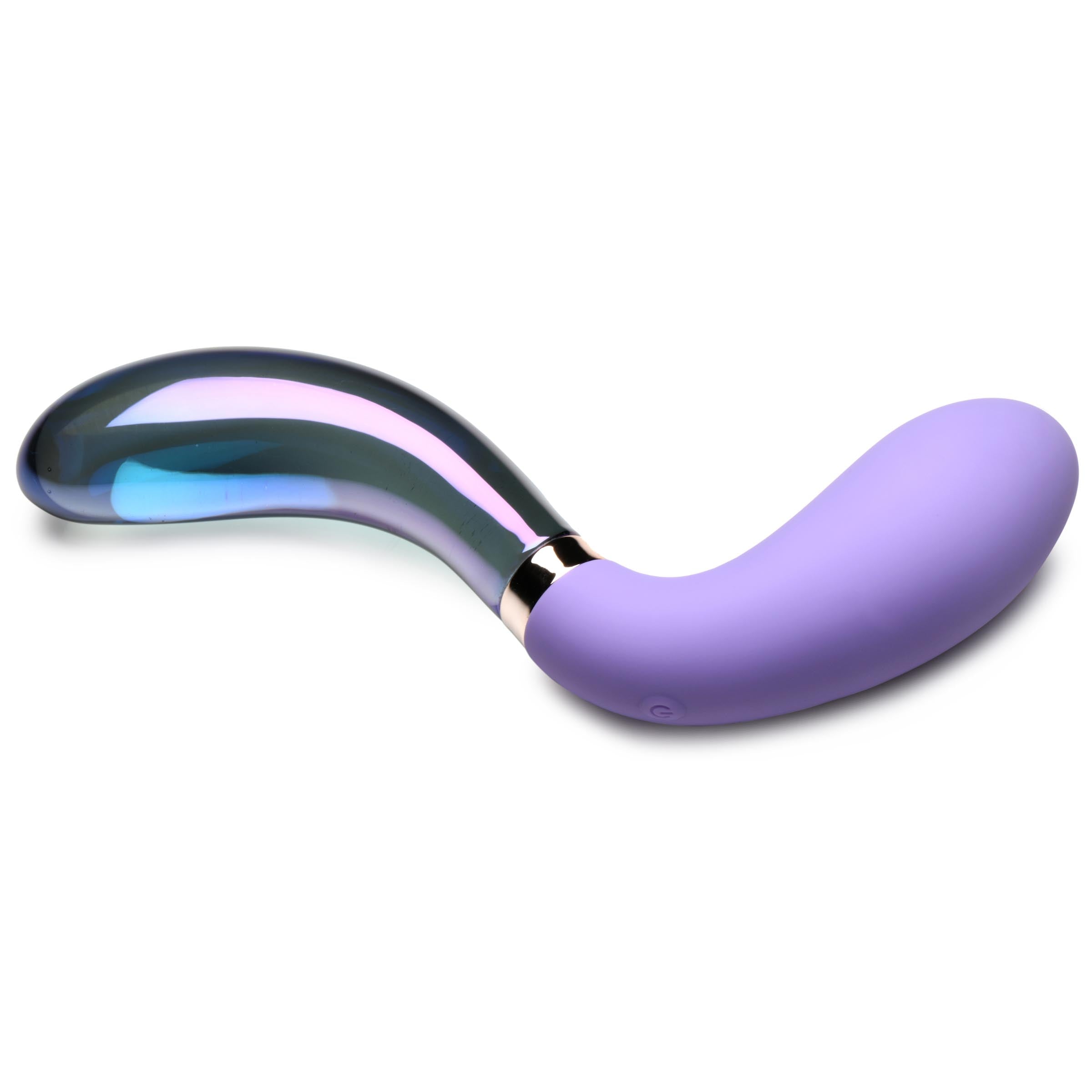 Prisms Erotic Glass 10X Pari Dual Ended Wavy Silicone and Glass Vibrator Purple