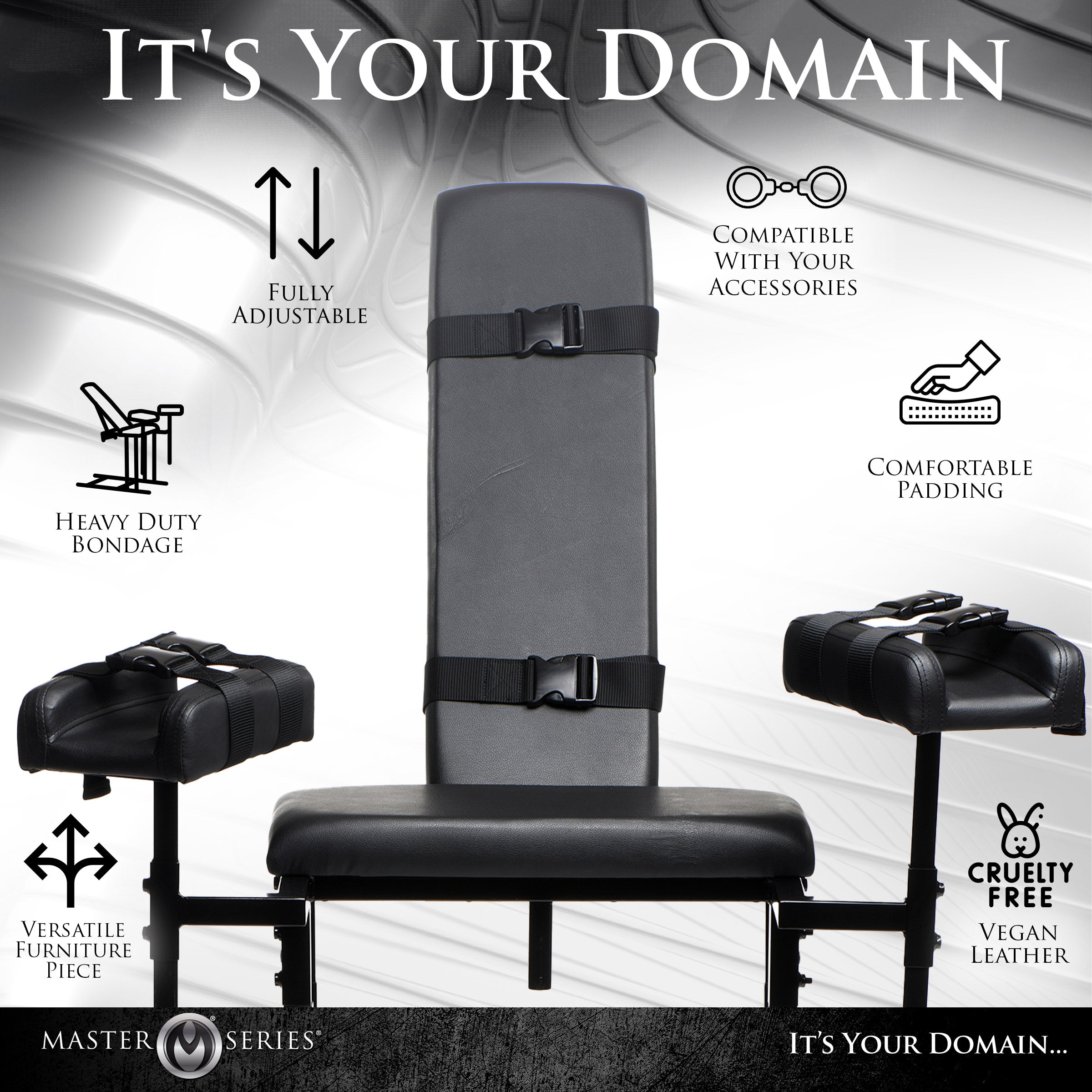 Master Series Obedience Adjustable Bondage Chair Black