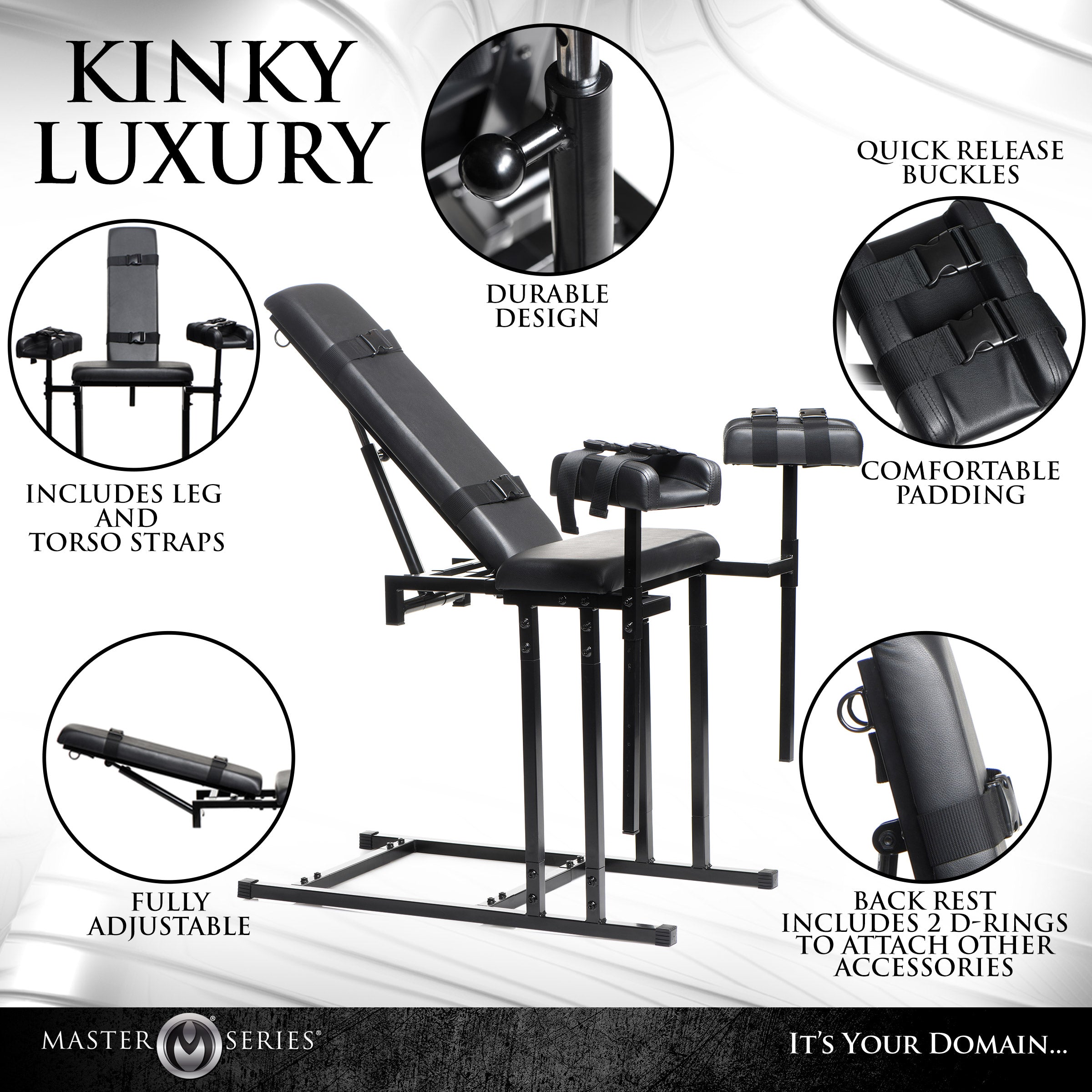 Master Series Obedience Adjustable Bondage Chair Black