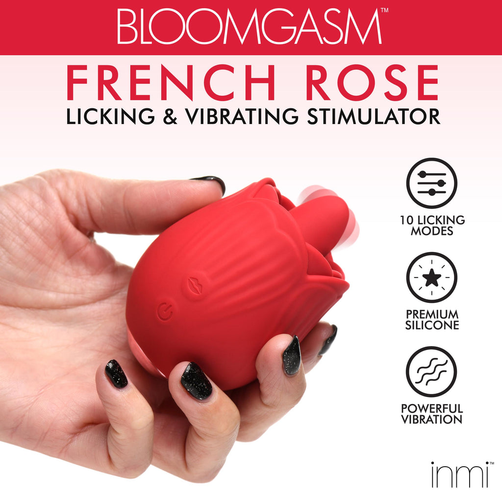 Bloomgasm 10X French Rose Licking and Vibrating Stimulator Red