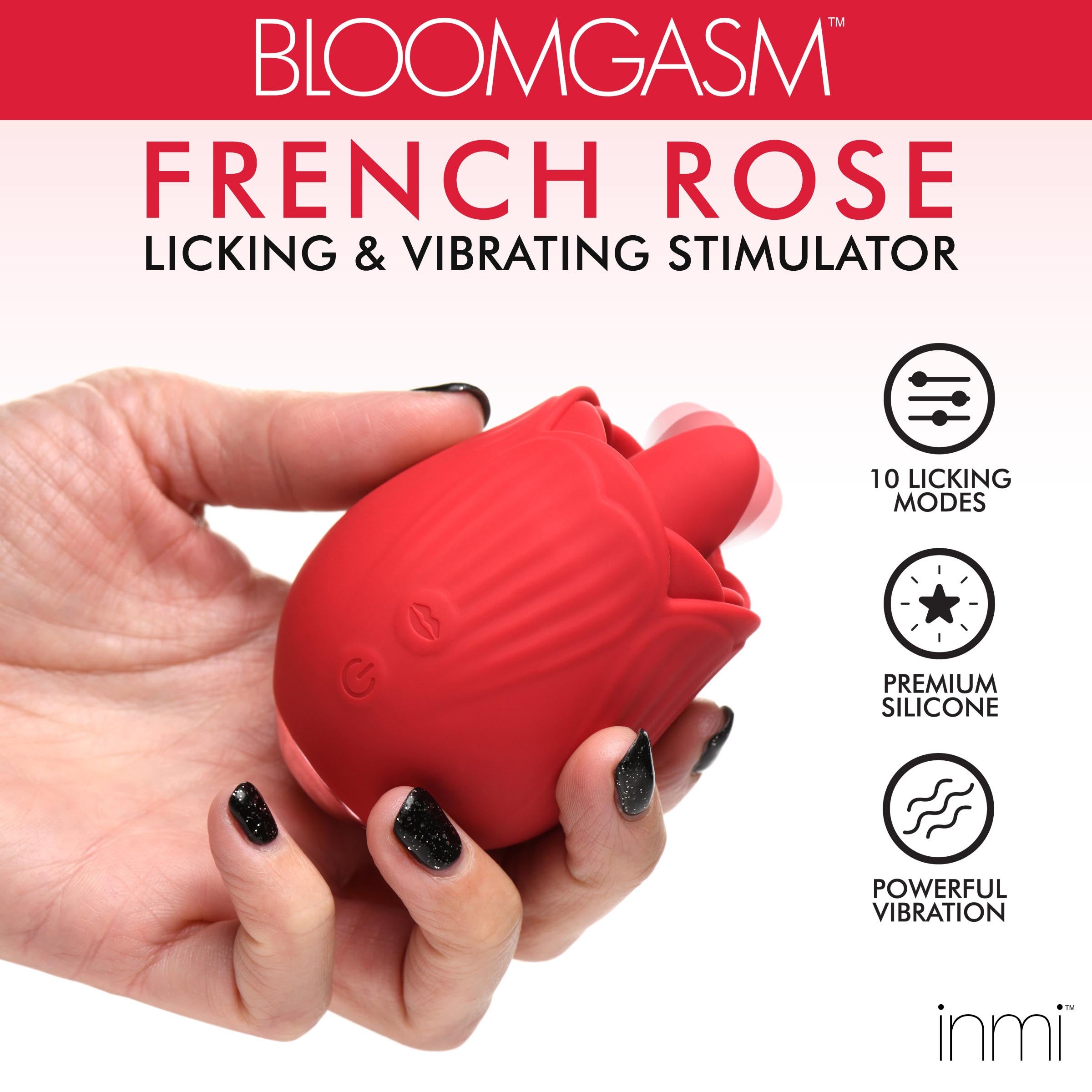 Bloomgasm 10X French Rose Licking and Vibrating Stimulator Red