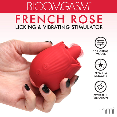 Bloomgasm 10X French Rose Licking and Vibrating Stimulator Red