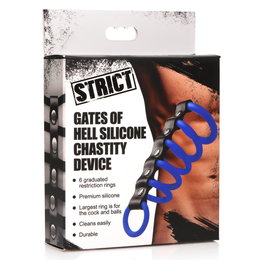 Strict Silicone Gates of Hell Chastity Device Blue