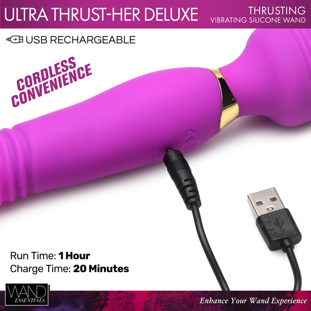 Wand Essentials Ultra Thrust-Her Deluxe Thrusting and Vibrating Silicone Wand Purple