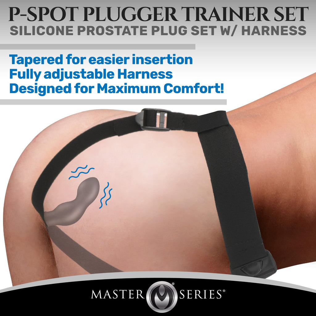 Master Series P-Spot Plugger 28X Silicone Prostate Plug with Comfort Harness and Remote Control Black