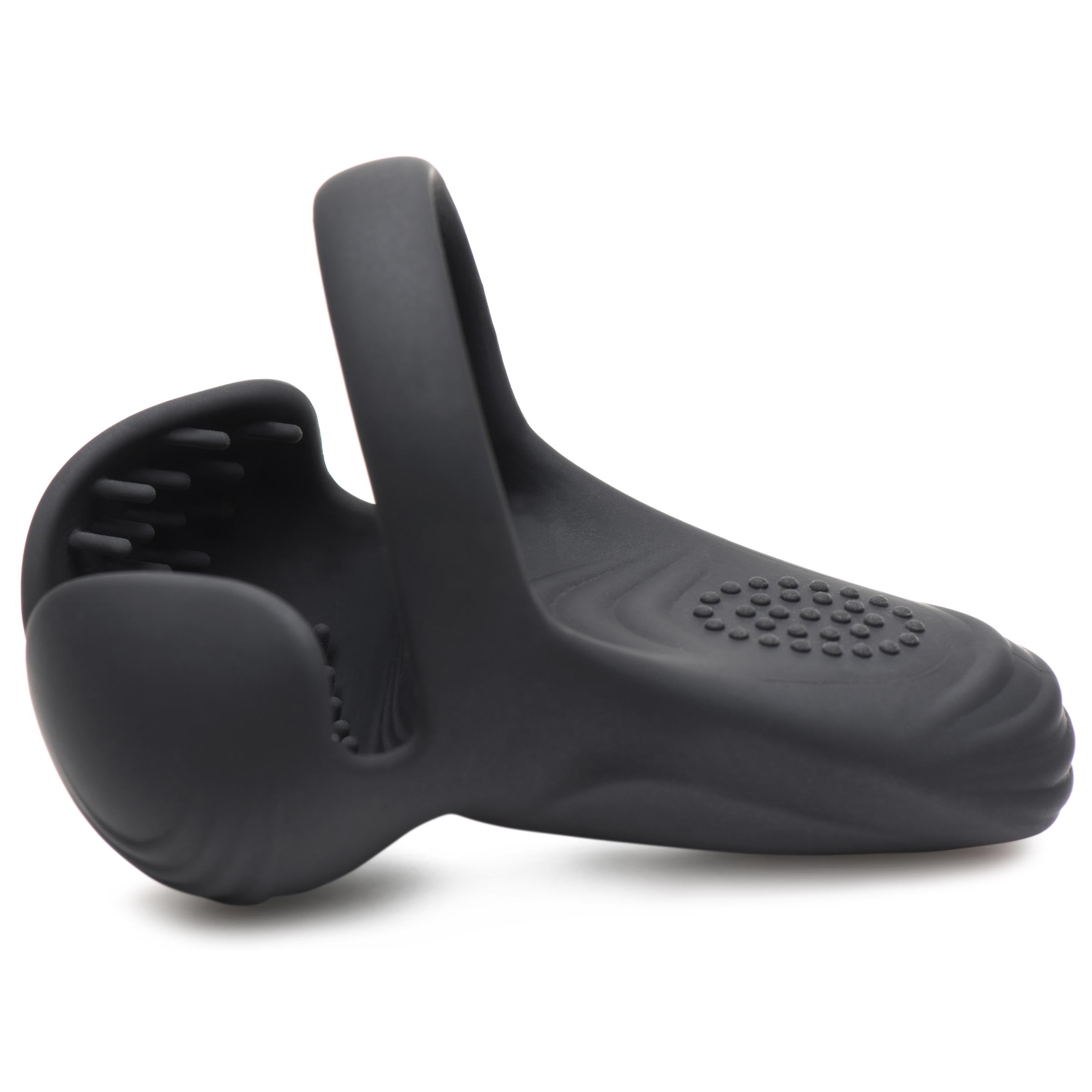 Trinity Men 10X Vibrating Silicone Cock Ring with Taint Stim and Remote Black