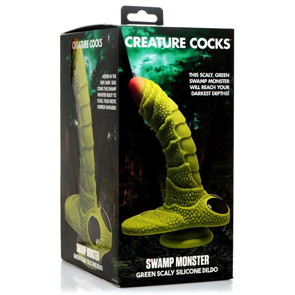 Creature Cocks Swamp Monster Green Scaly Silicone Dildo Green