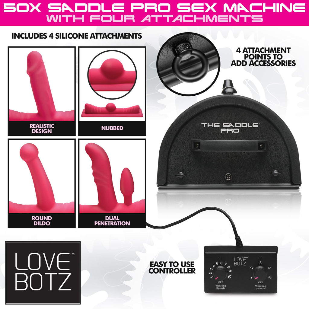 LoveBotz 50X Saddle Pro Sex Machine with 4 Attachments Black