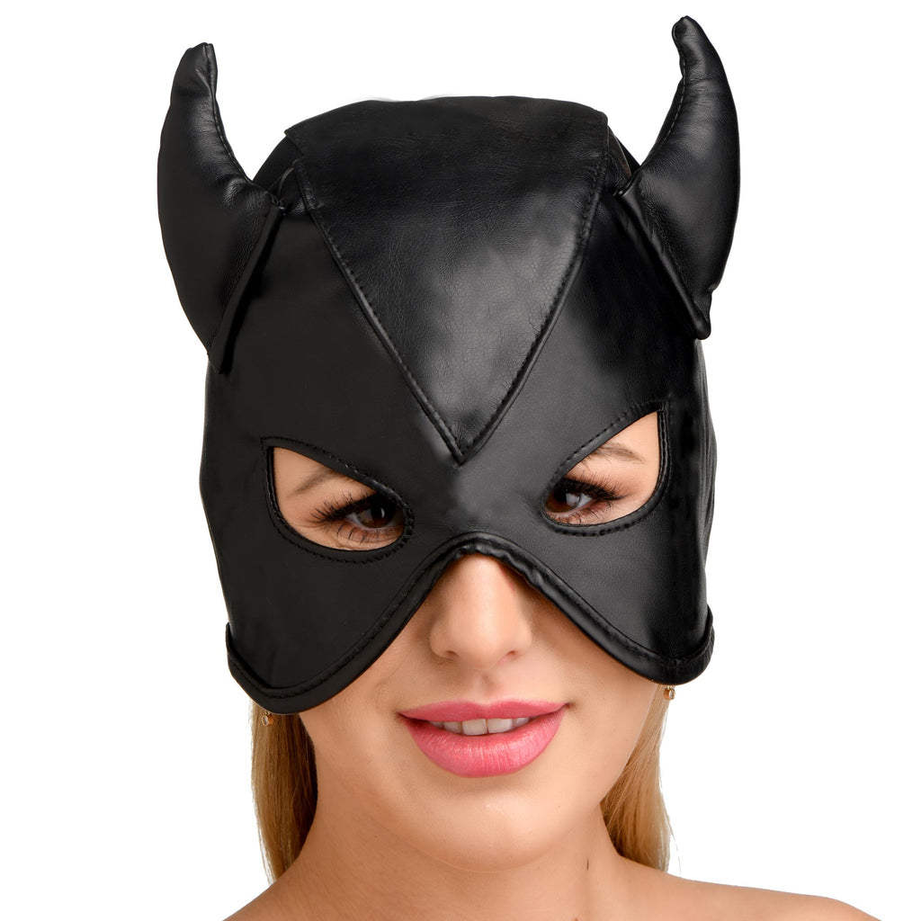 Master Series Fetish Hood with Horns Black