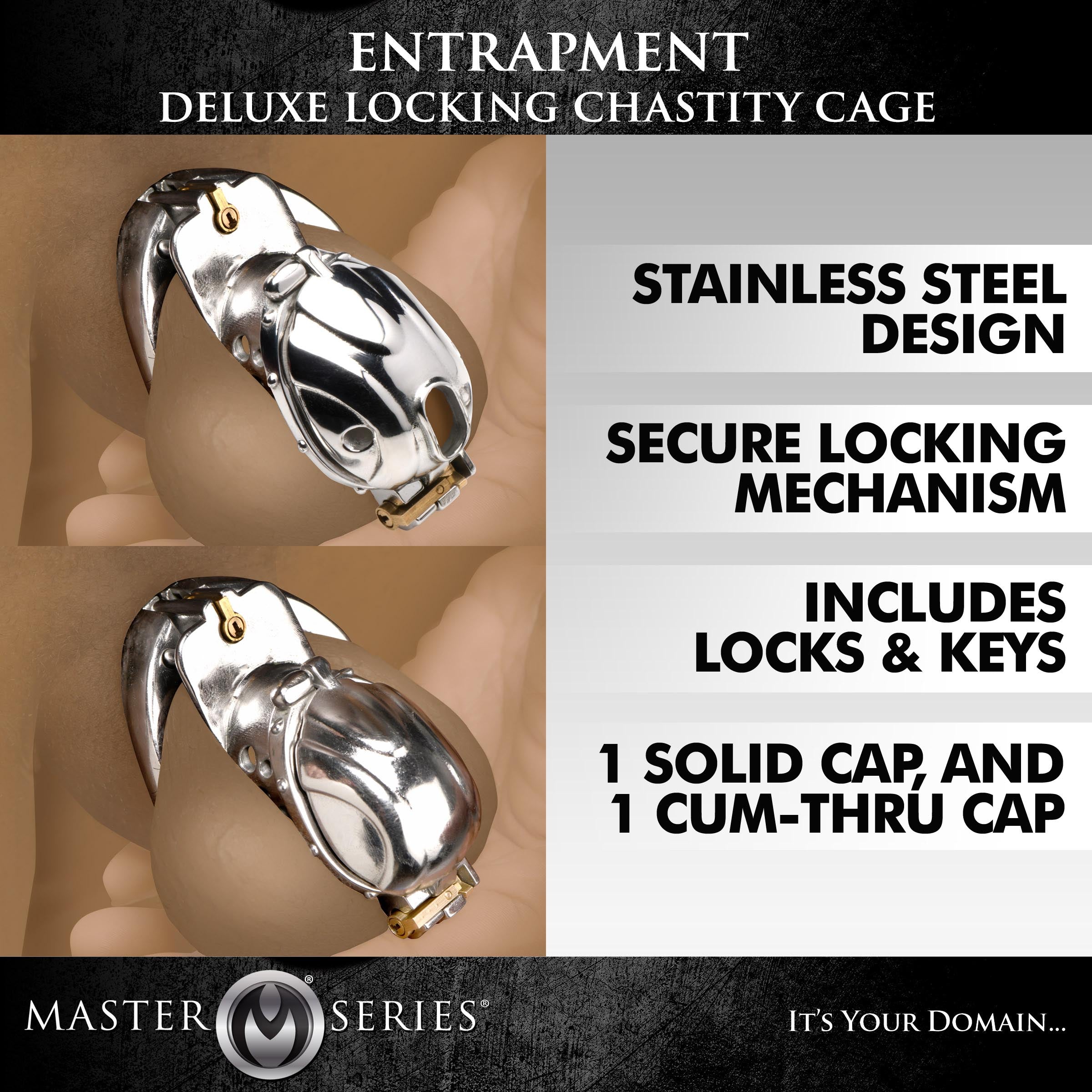 Master Series Entrapment Deluxe Locking Chastity Cage Grey