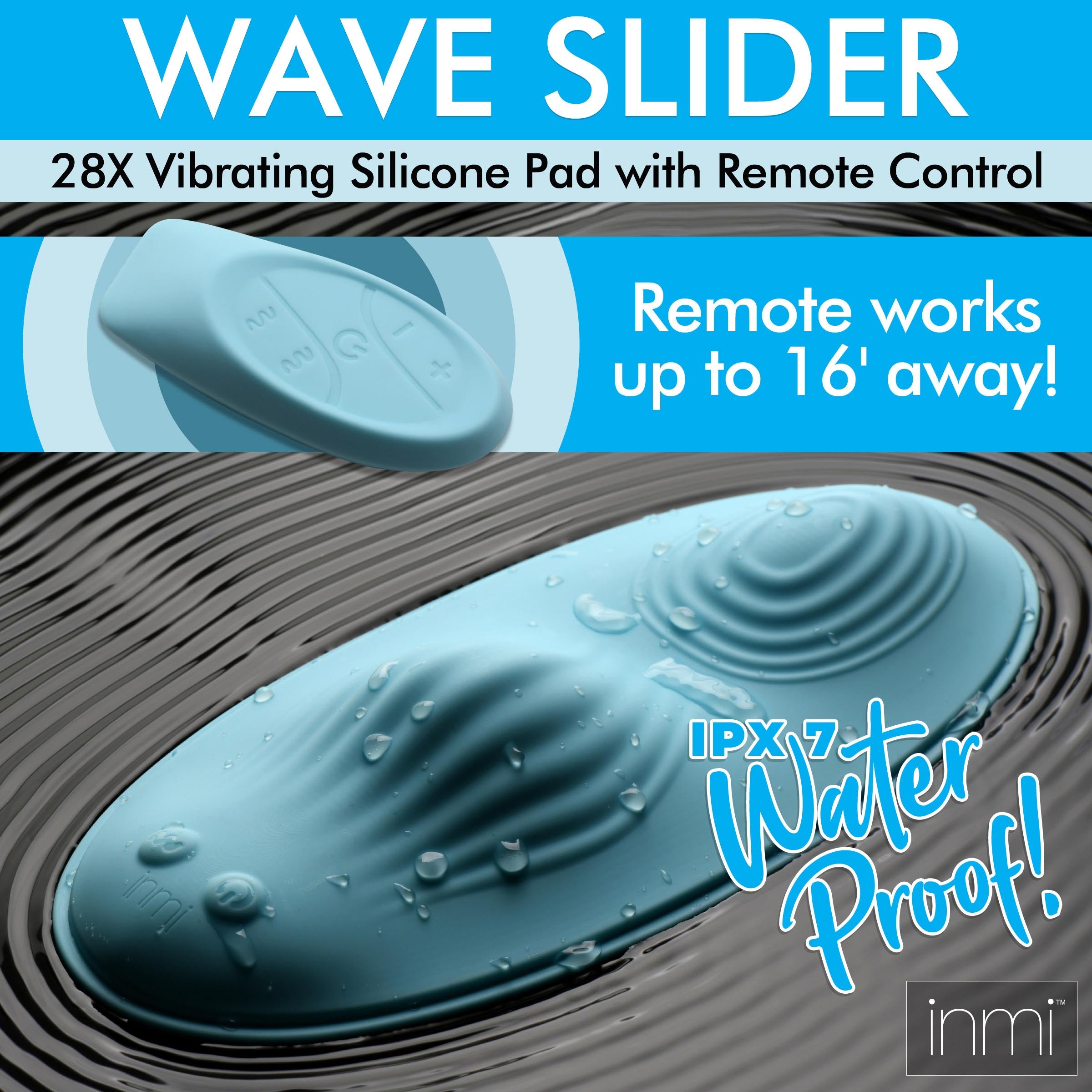 Inmi 28X Wave Slider Vibrating Silicone Pad with Remote Blue