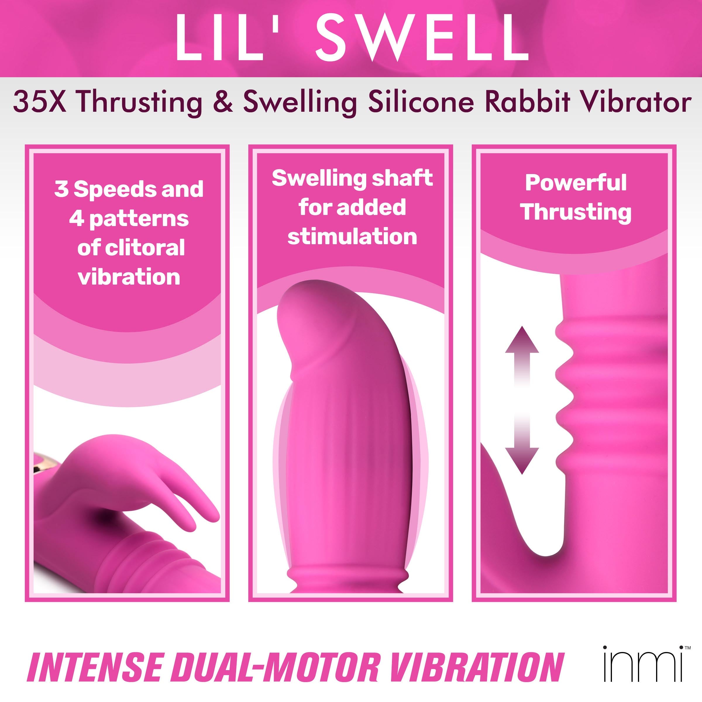 Inmi 35X Lil Swell Thrusting and Swelling Silicone Rabbit Vibrator Pink