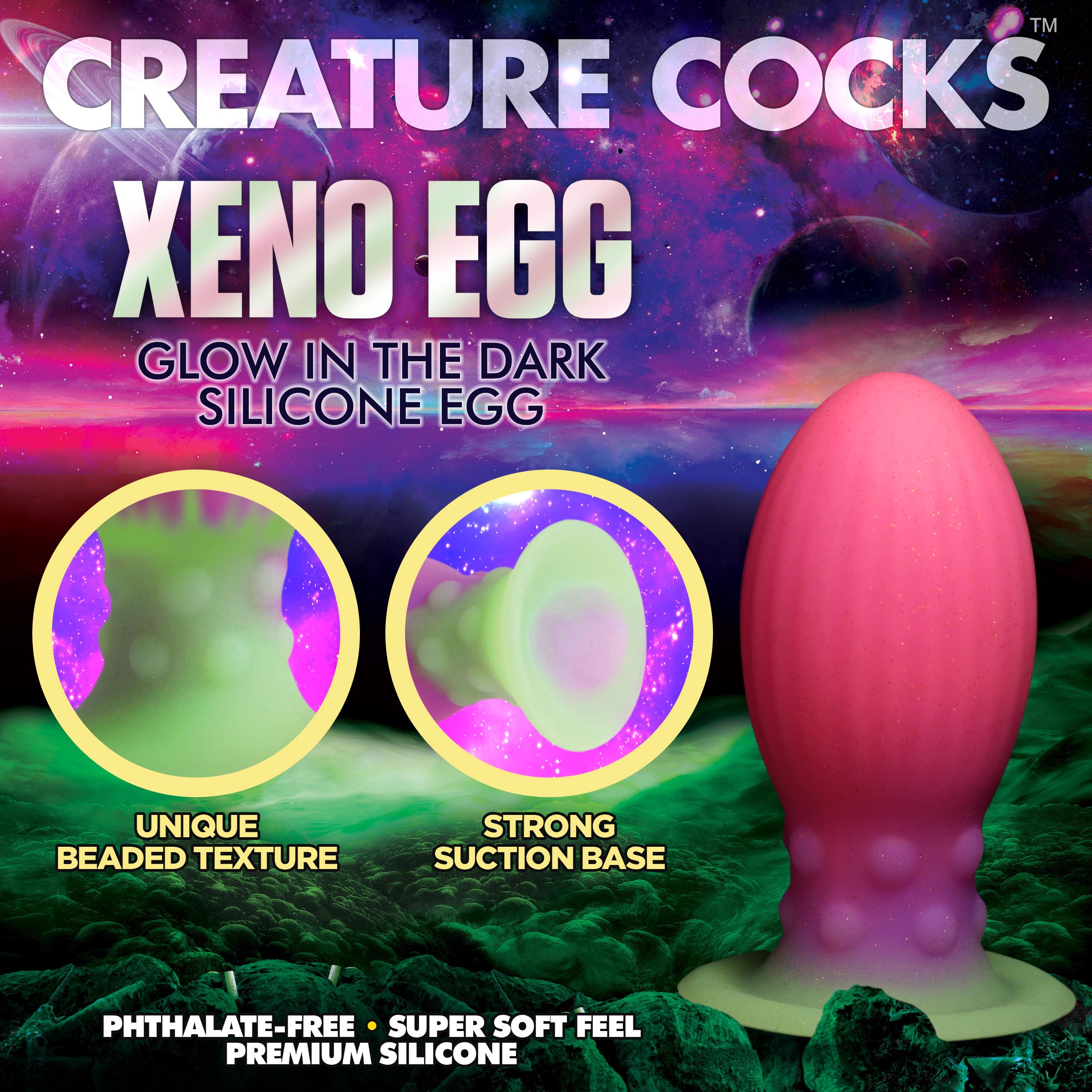 Creature Cocks Xeno Egg Glow in the Dark Silicone Egg - Large Multi