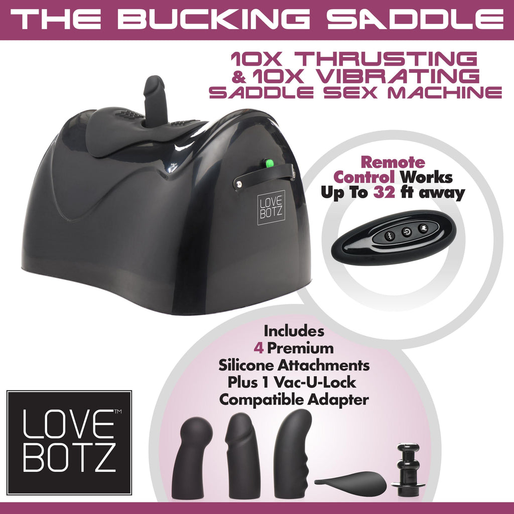 LoveBotz The Bucking Saddle 10X Thrusting and Vibrating Saddle Sex Machine Black
