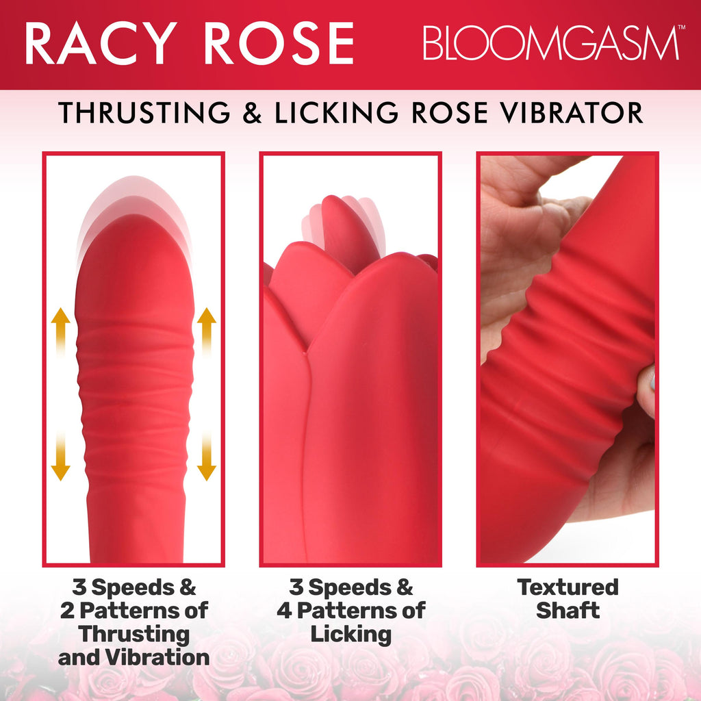 Bloomgasm Racy Rose Thrusting and Licking Rose Vibrator Red