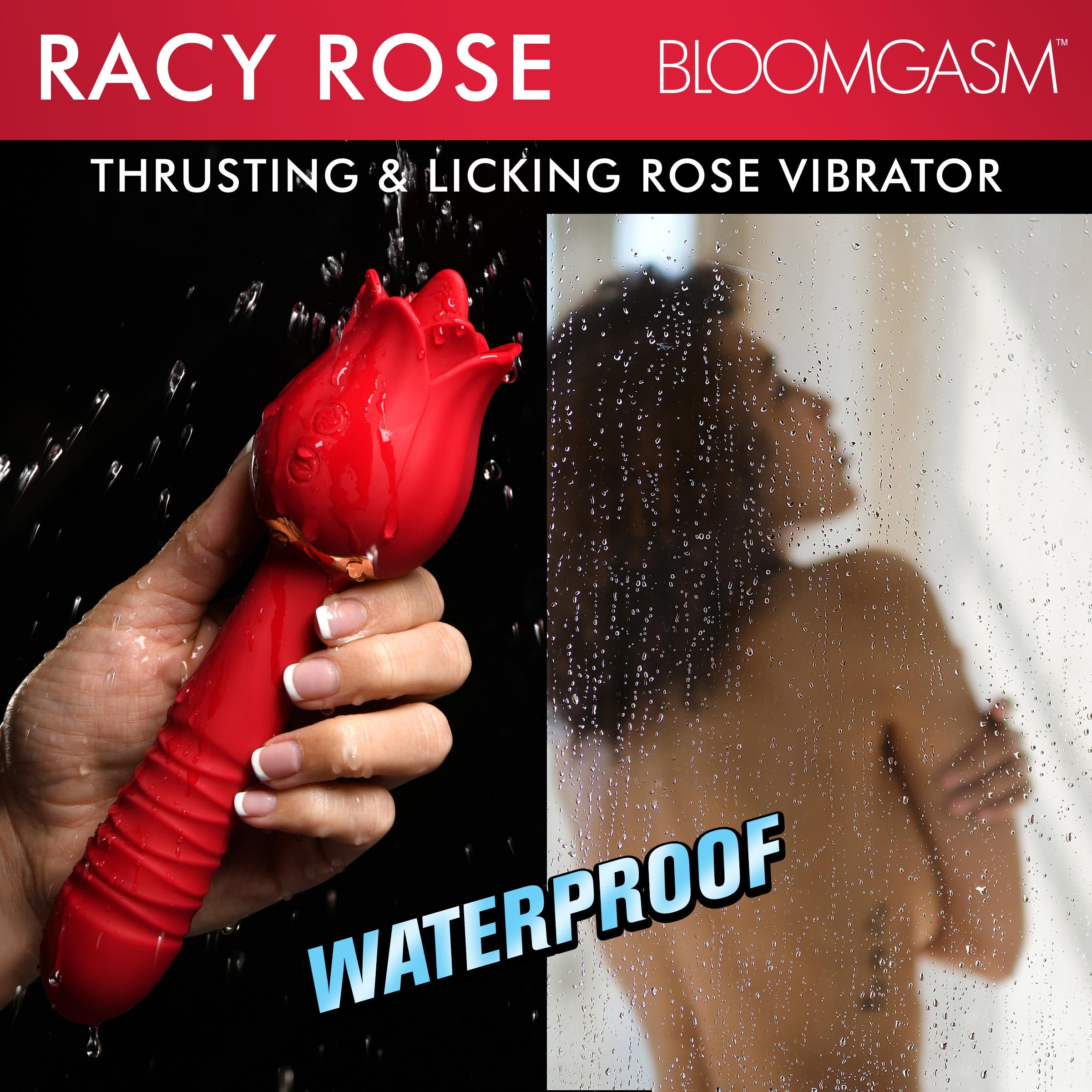 Bloomgasm Racy Rose Thrusting and Licking Rose Vibrator Red