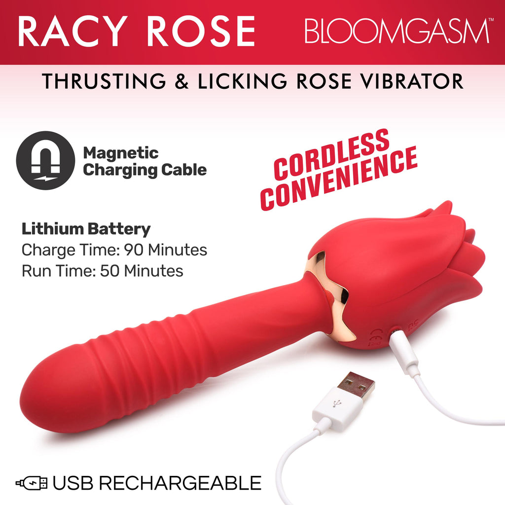 Bloomgasm Racy Rose Thrusting and Licking Rose Vibrator Red