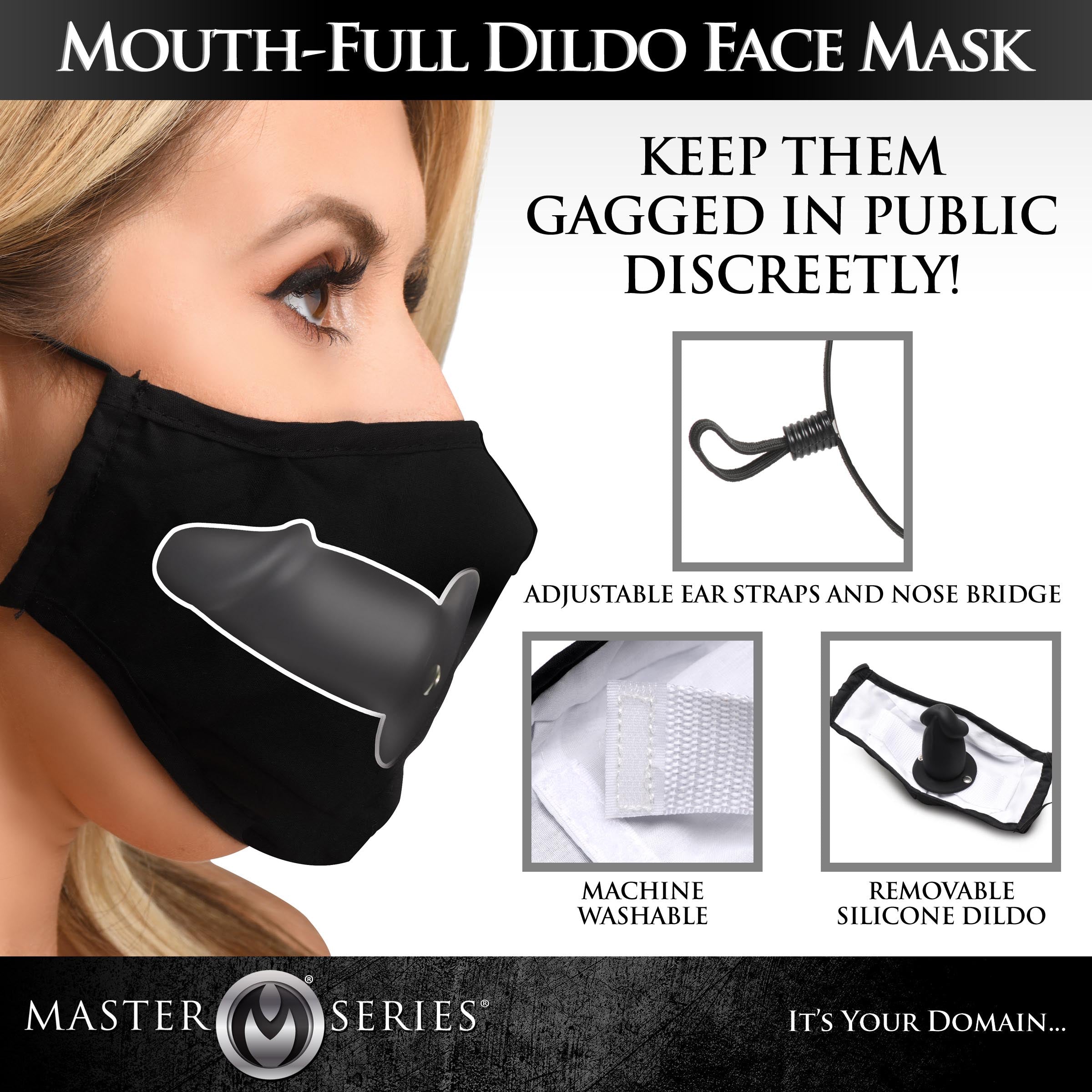Master Series Mouth-Full Dildo Face Mask Black