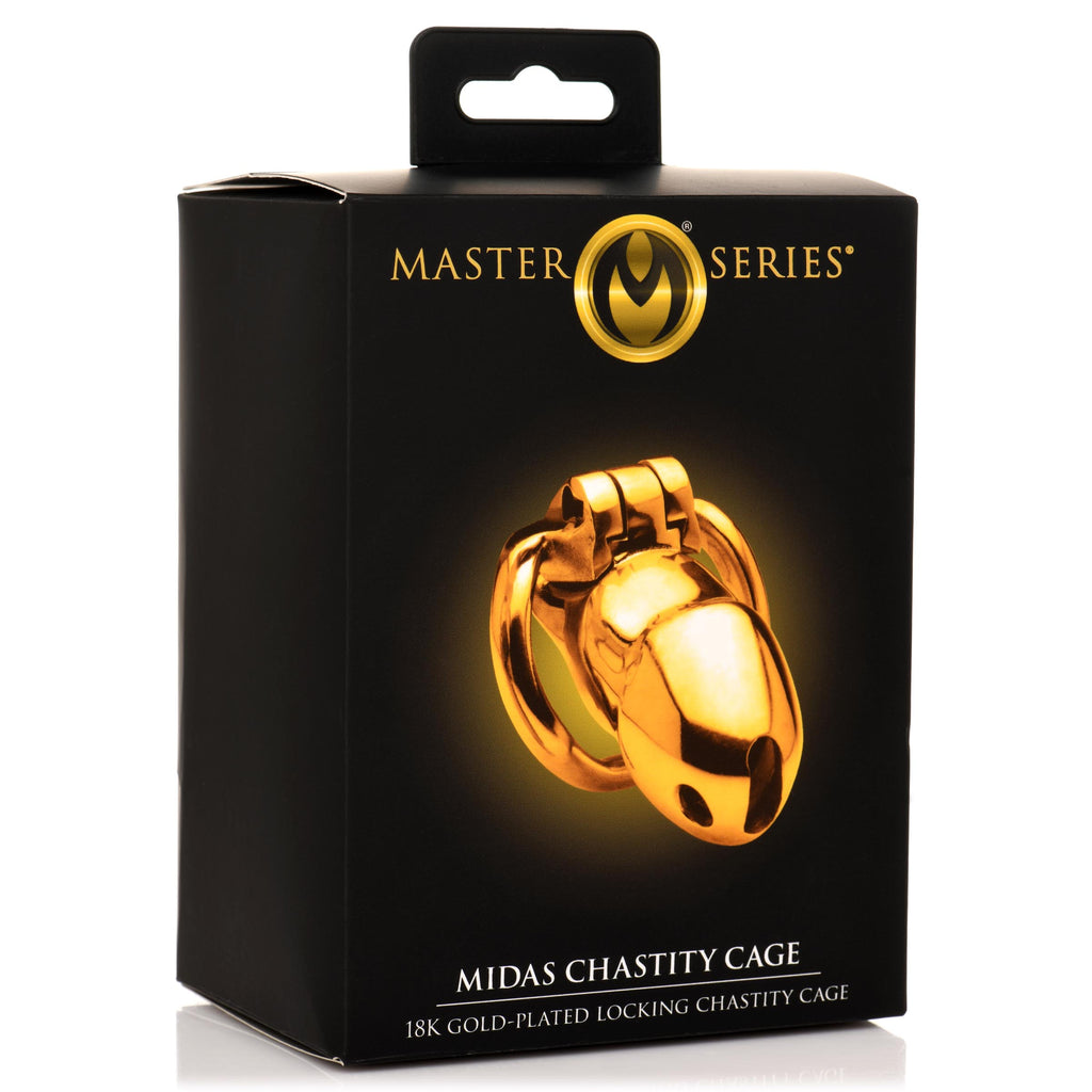 Master Series Midas 18K Gold-Plated Locking Chastity Cage Yellow