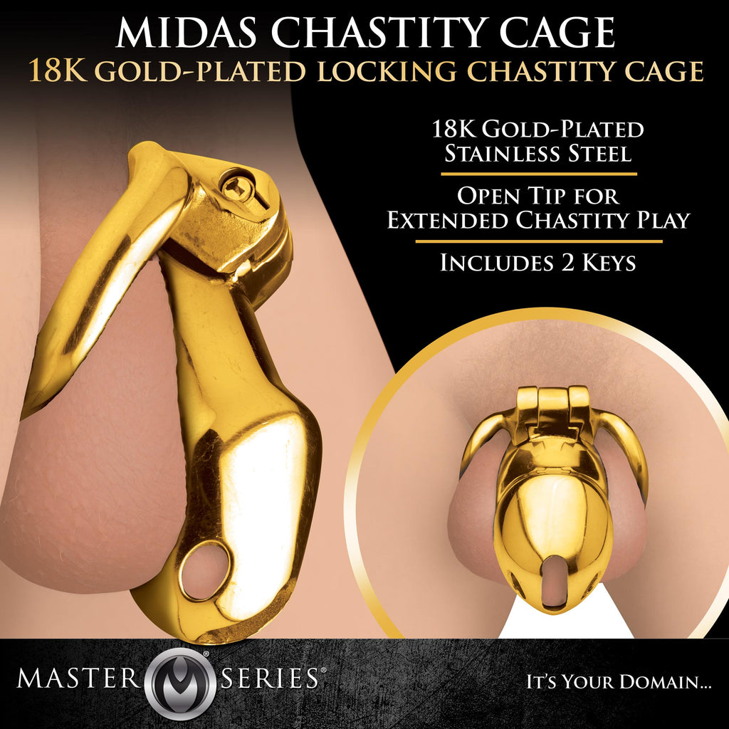 Master Series Midas 18K Gold-Plated Locking Chastity Cage Yellow