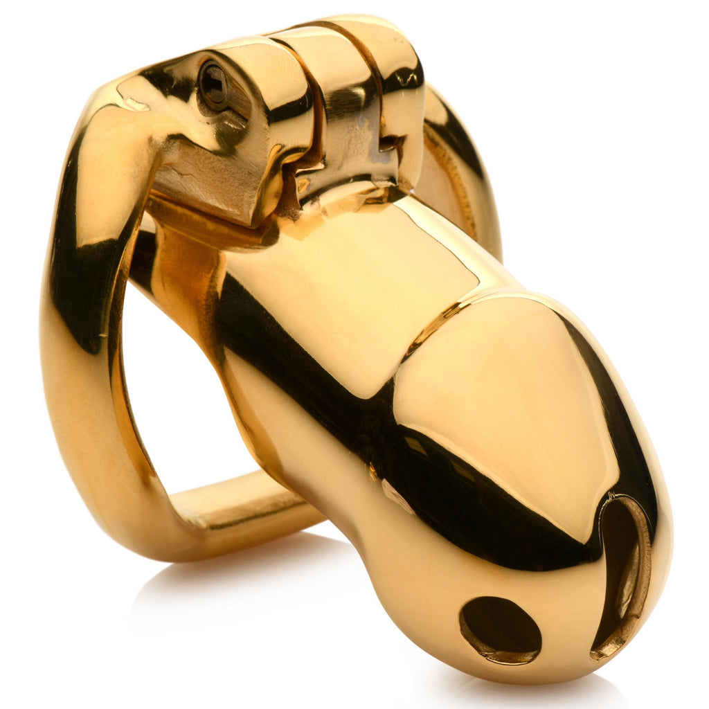 Master Series Midas 18K Gold-Plated Locking Chastity Cage Yellow