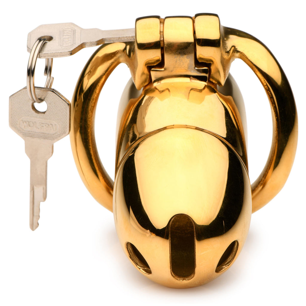 Master Series Midas 18K Gold-Plated Locking Chastity Cage Yellow
