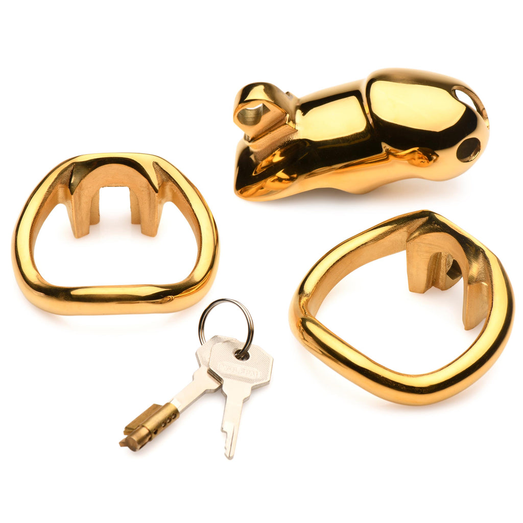 Master Series Midas 18K Gold-Plated Locking Chastity Cage Yellow