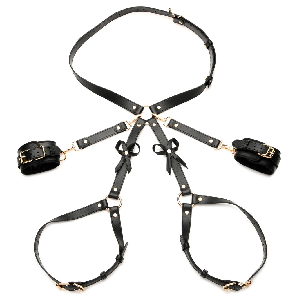 Strict Black Bondage Thigh Harness with Bows - M/L Black