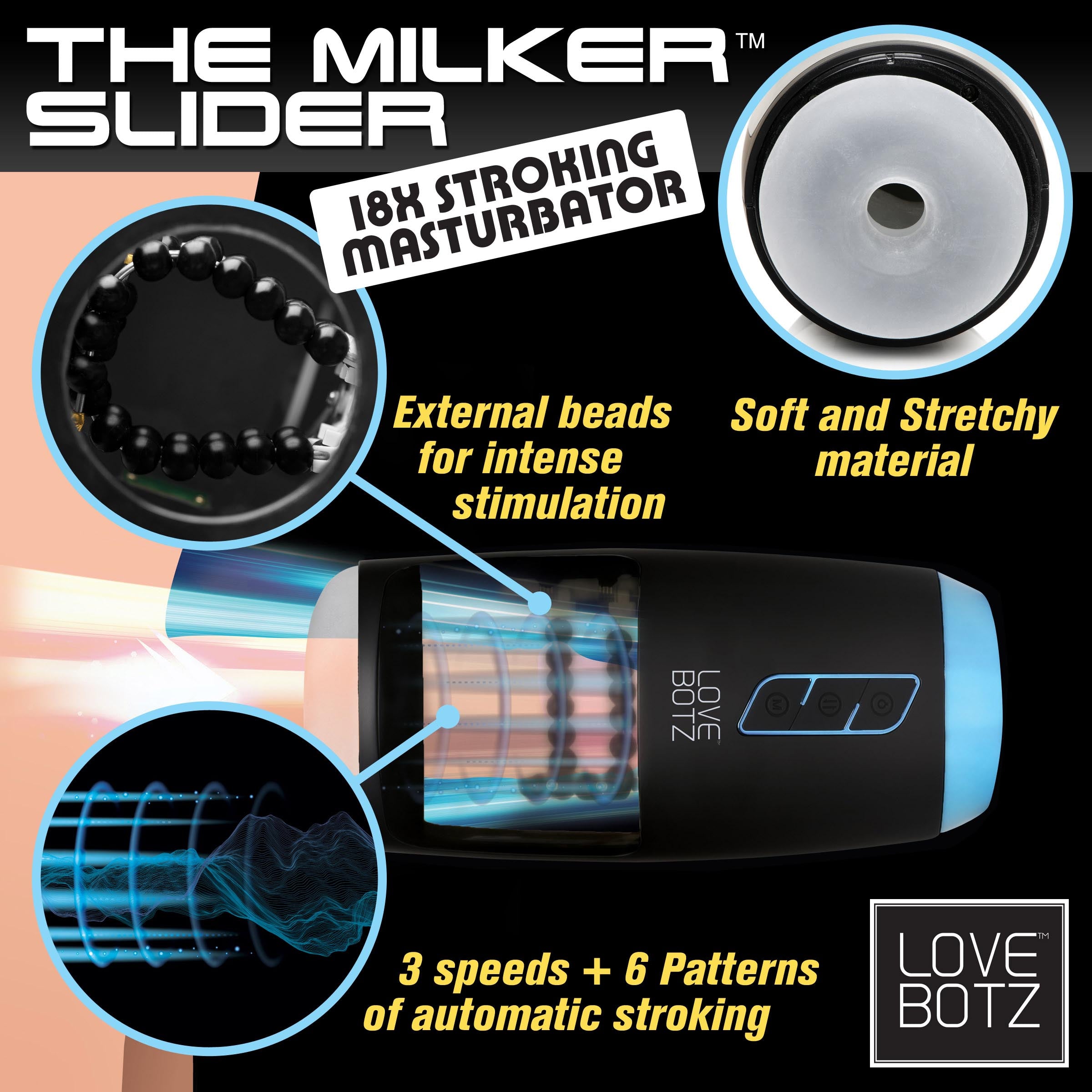 LoveBotz The Milker Slider 18X Stroking Masturbator Black