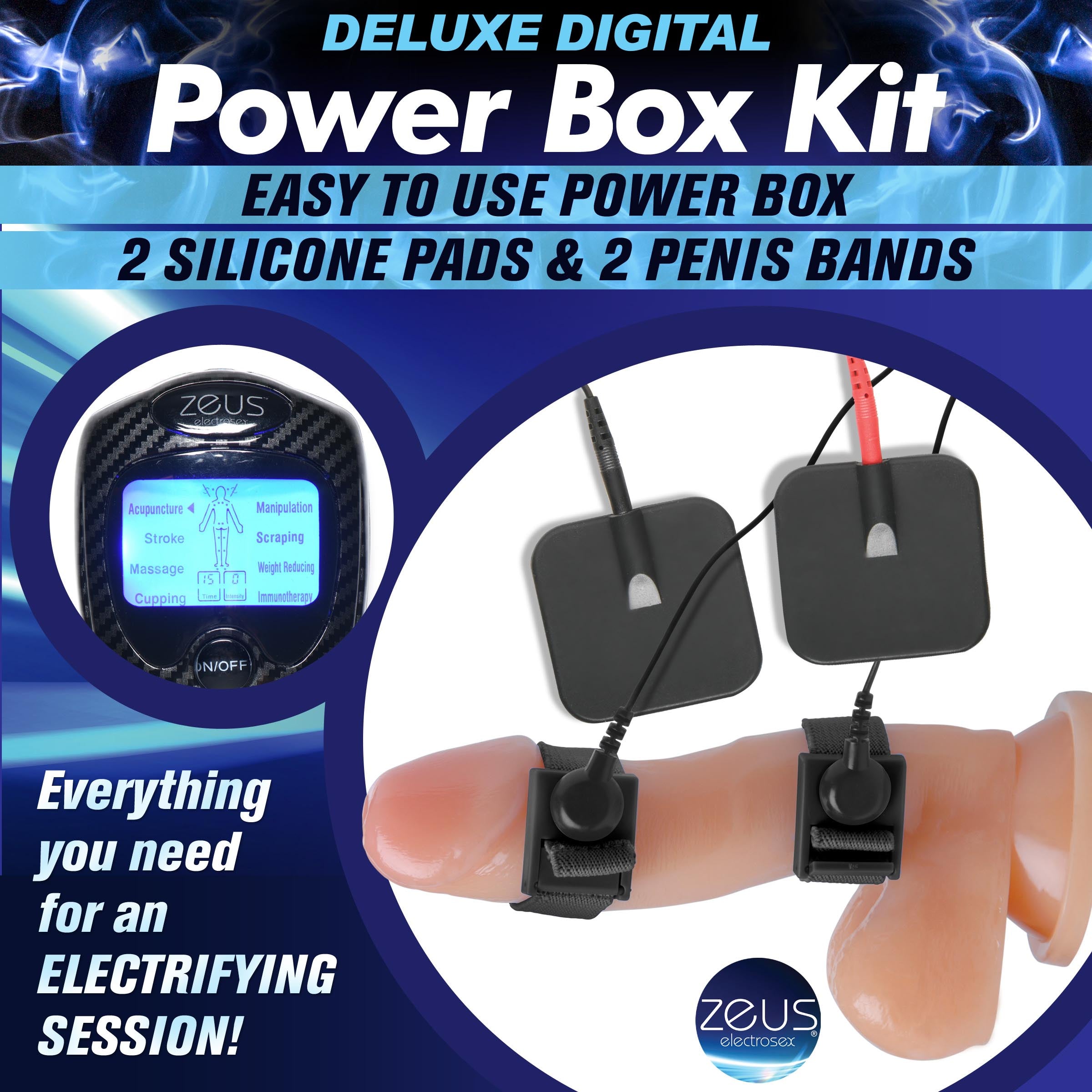 Zeus Electrosex Deluxe Power E-Stim Box Kit Black