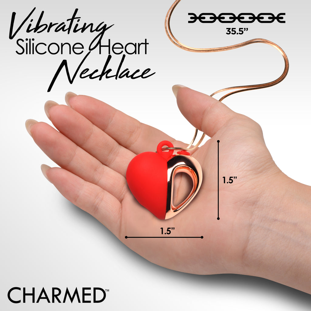 Charmed 10X Vibrating Silicone Heart Necklace Red