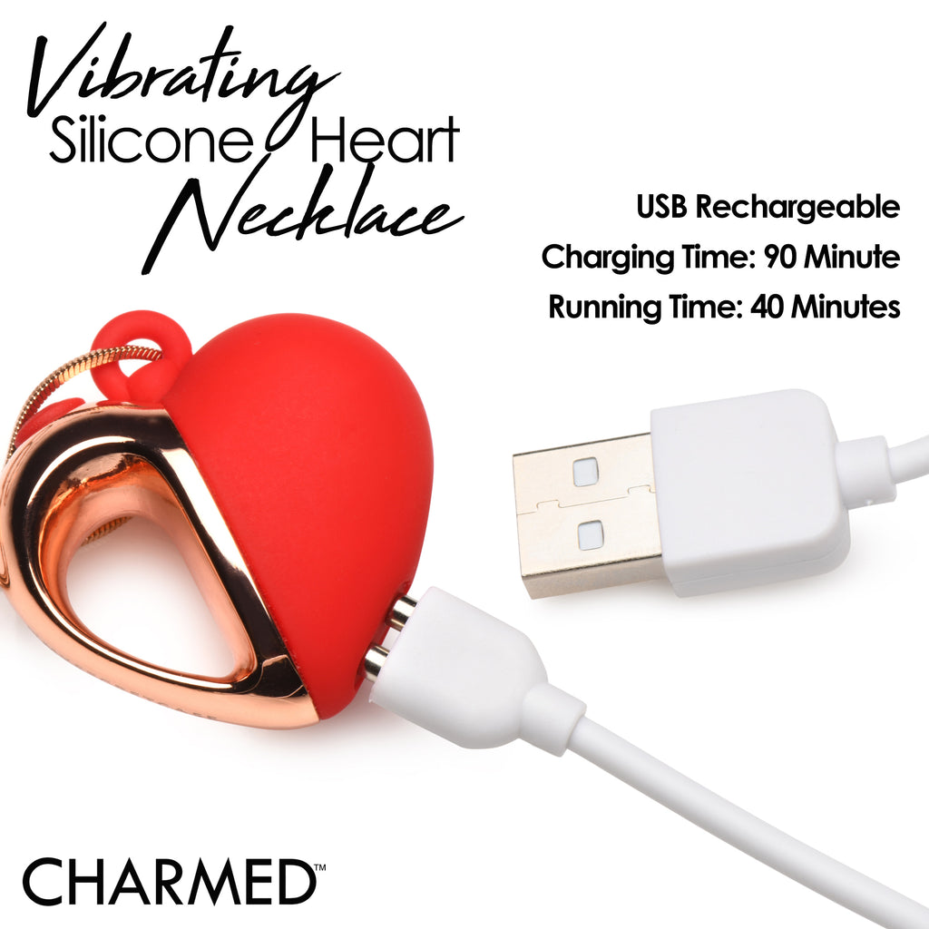 Charmed 10X Vibrating Silicone Heart Necklace Red