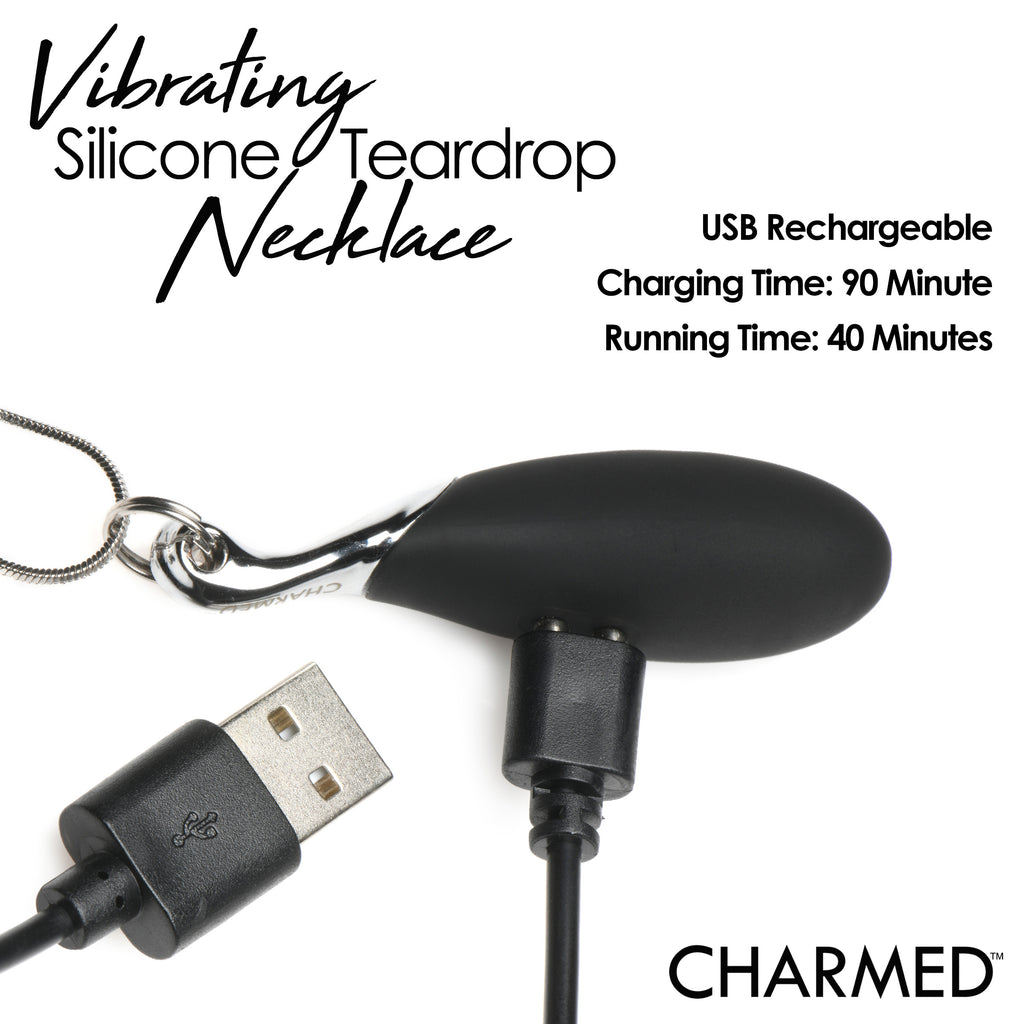 Charmed 10X Vibrating Silicone Teardrop Necklace Black