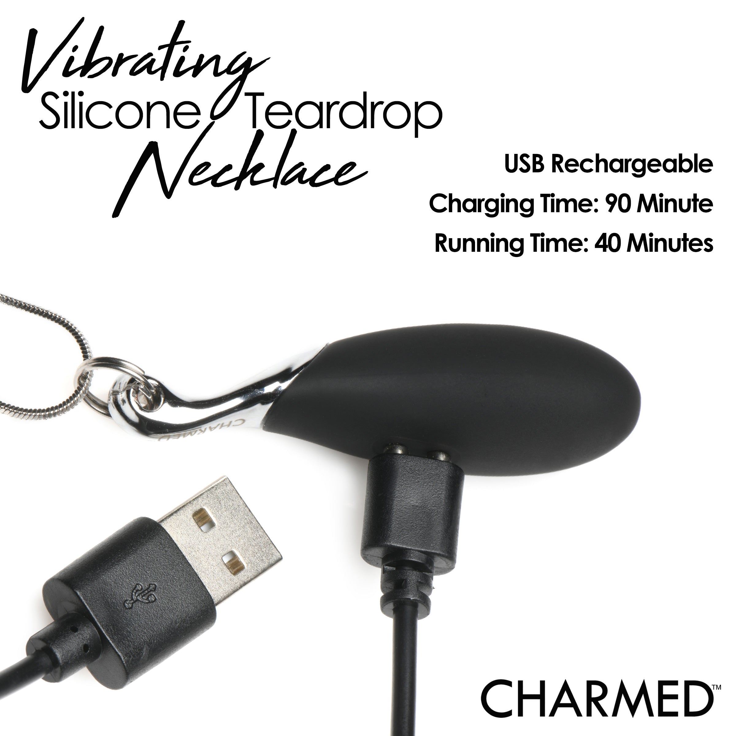 Charmed 10X Vibrating Silicone Teardrop Necklace Black