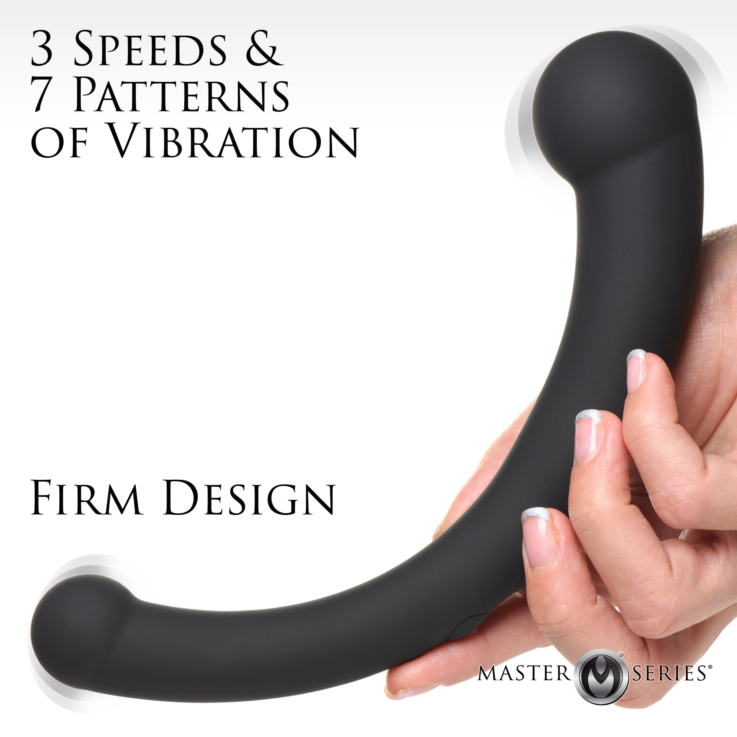 Master Series 10X Vibra-Crescent Vibrating Silicone Dual-Ended Dildo - Silver Black