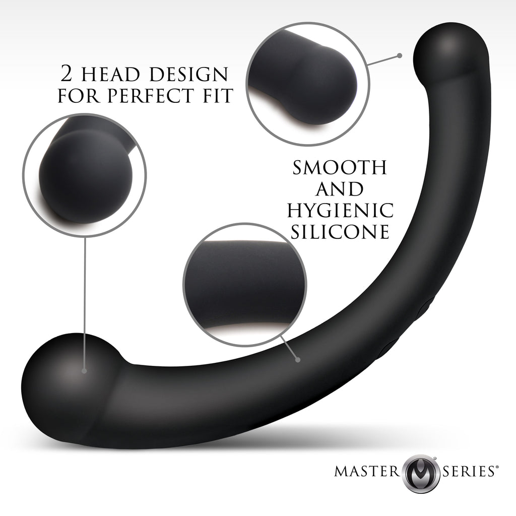Master Series 10X Vibra-Crescent Vibrating Silicone Dual-Ended Dildo - Silver Black