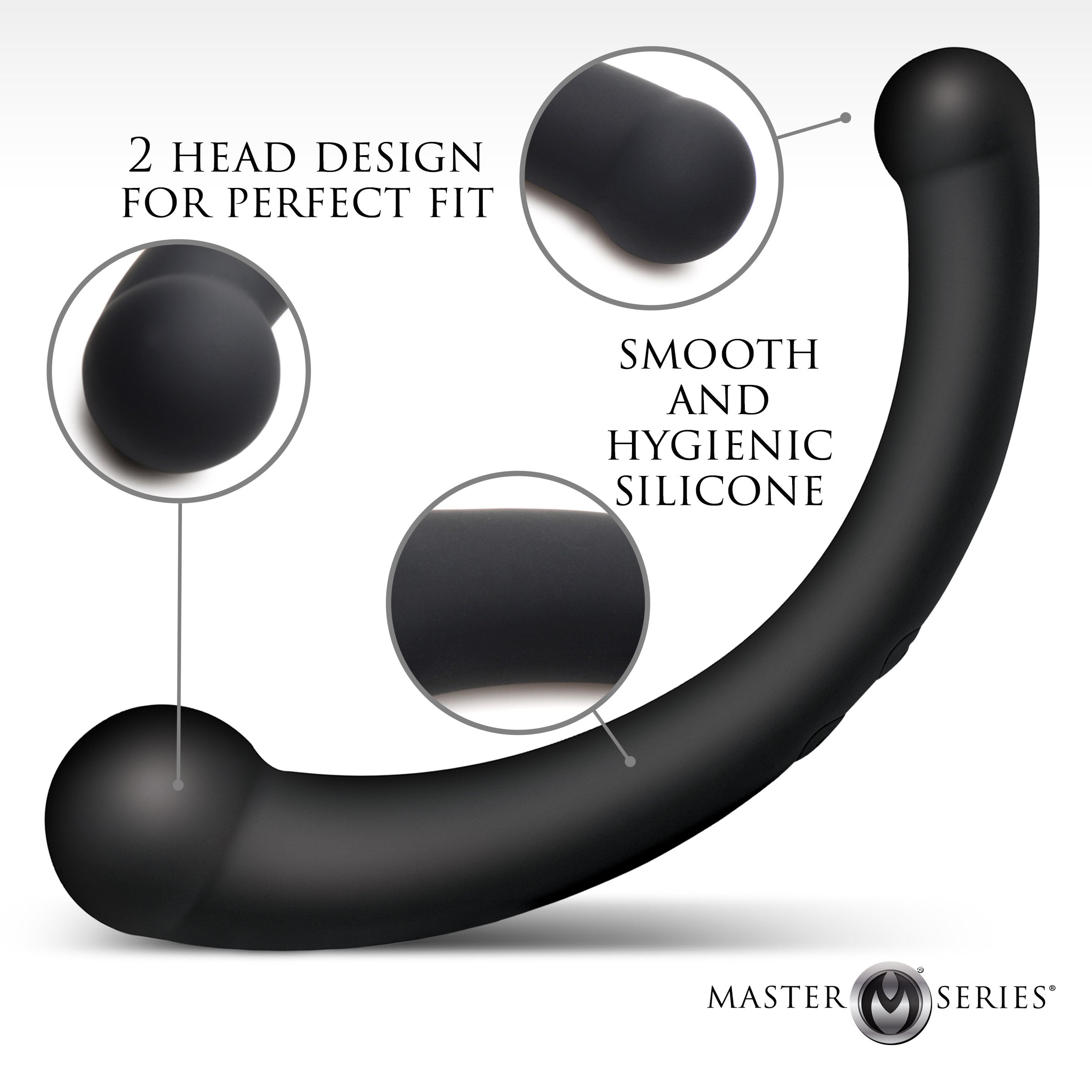 Master Series 10X Vibra-Crescent Vibrating Silicone Dual-Ended Dildo - Silver Black