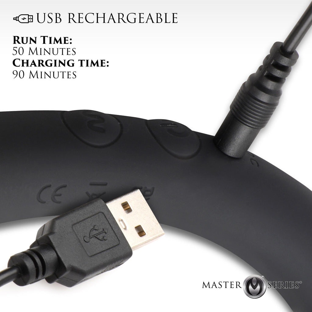 Master Series 10X Vibra-Crescent Vibrating Silicone Dual-Ended Dildo - Silver Black